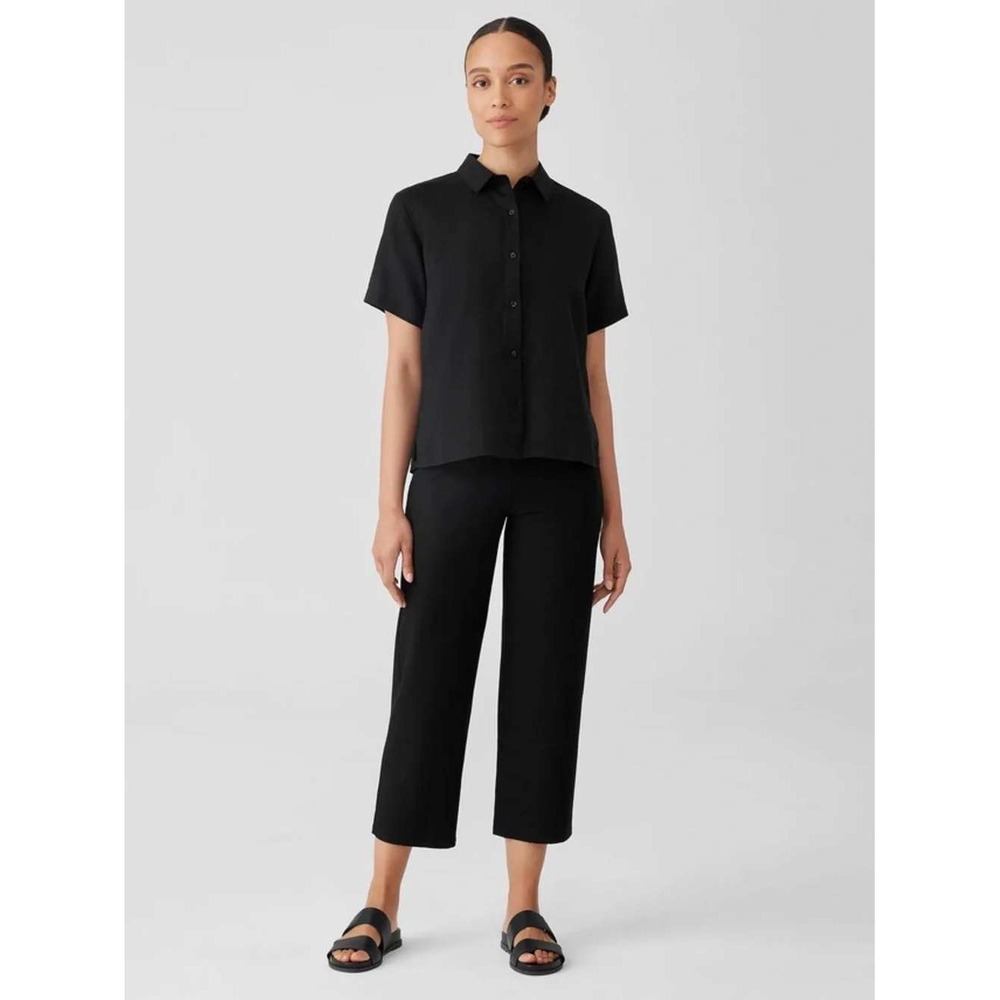 Eileen Fisher Stretch Crepe Pull On Crop Ankle Pants Size L Black Washable